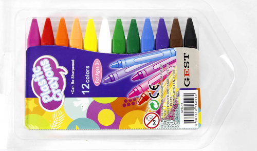 12 цветные восковые карандаши  в пластике GPS