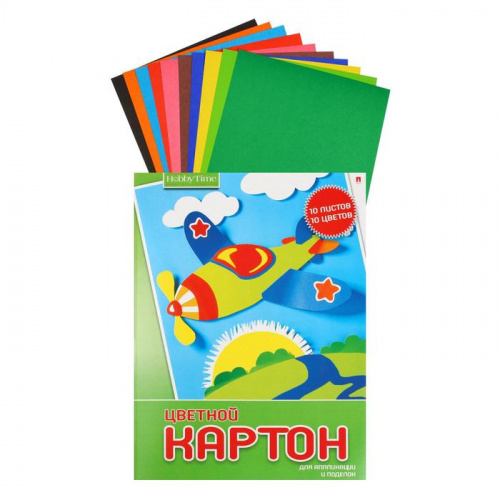 Цветной картон А3, 10 листов, 10 цветов «Хобби Тайм», МИКС