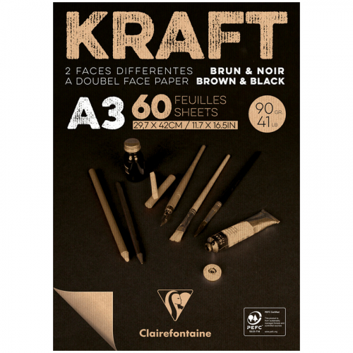 Блокнот для эскизов А3 60л Kraft 90г верже черный/крафт RR